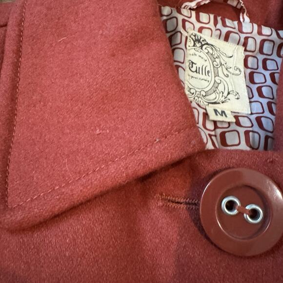 Tulle Orange Wool Button-Up Jacket Lined Short Medium Bows Feminine Preppy READ - Picture 3 of 15